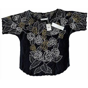NEW MINKPINK‎ Womens Bondi Top Embroidered Black Short Sleeve Rayon Top $125 XS